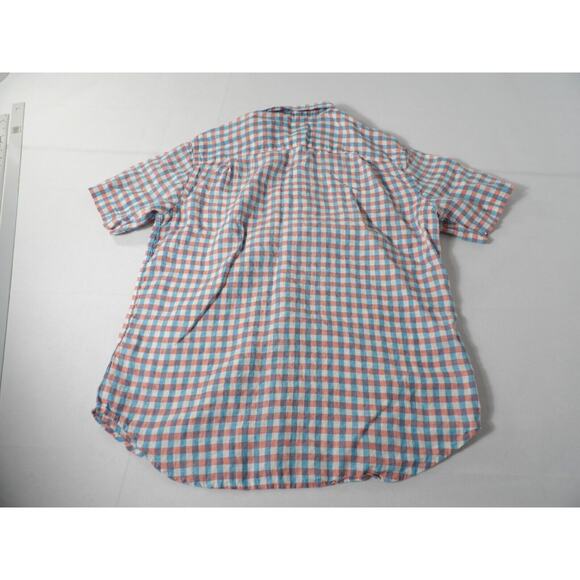 Jos A Bank Linen Shirt Mens Large Check Plaid Blue White Red Short Sleeve Casual - Picture 9 of 9